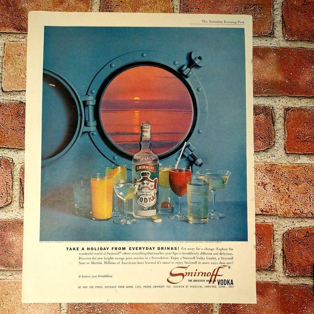 Smirnoff Vodka Holiday from Everyday Drinks Ocean Cruise - Vtg 1961 PRINT AD 60s